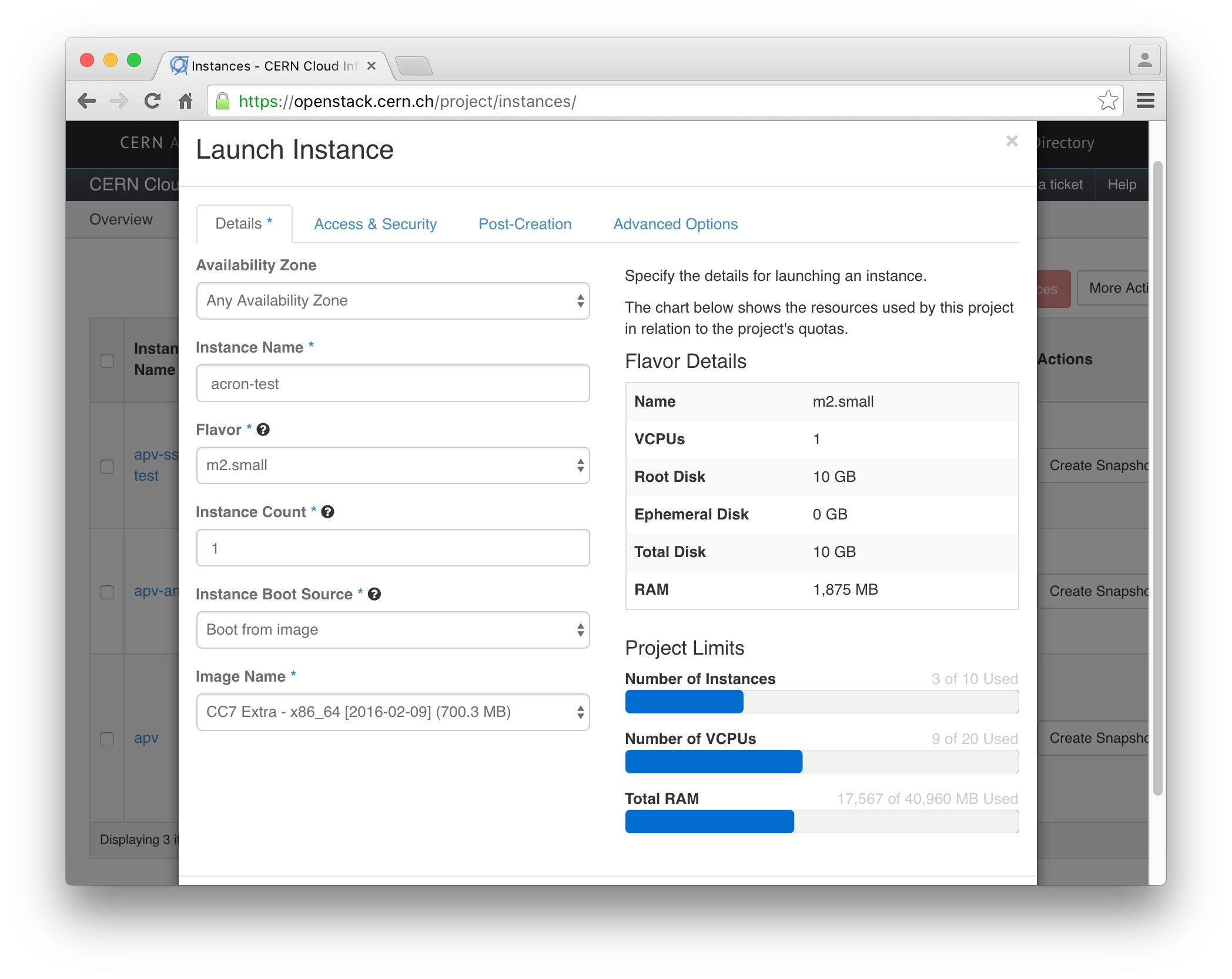 Creating an OpenStack instance